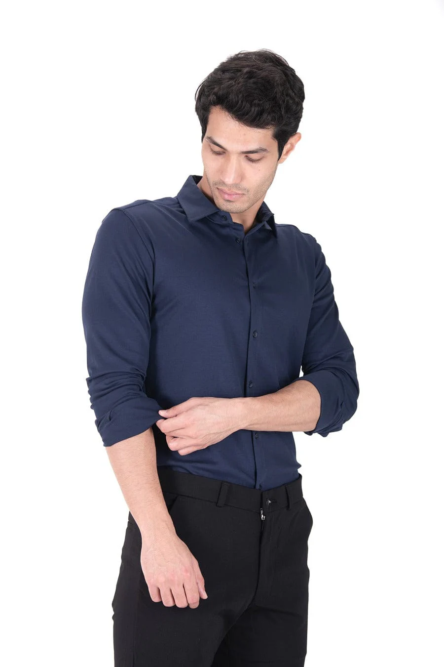 Fluid Cotton Flow Shirt - Deep Navy - Image 3