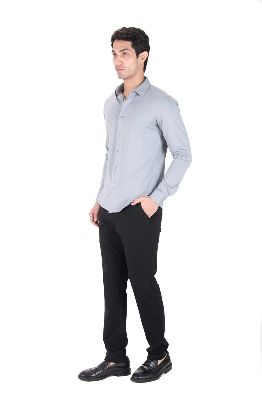 Fluid Cotton Flow Shirt - Steel Grey - Image 4