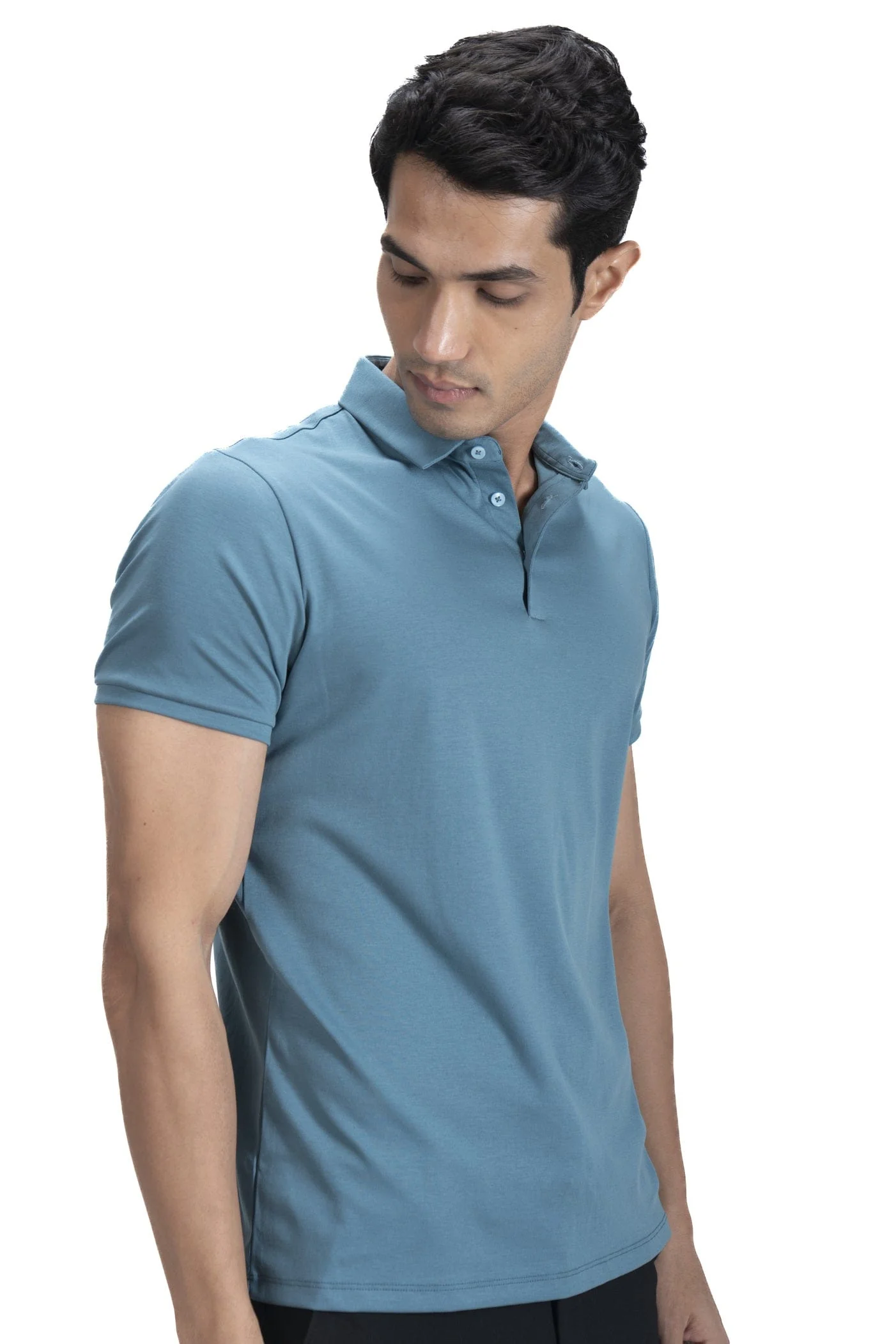 Fluid Cotton Polo - Aqua Blue - Image 4