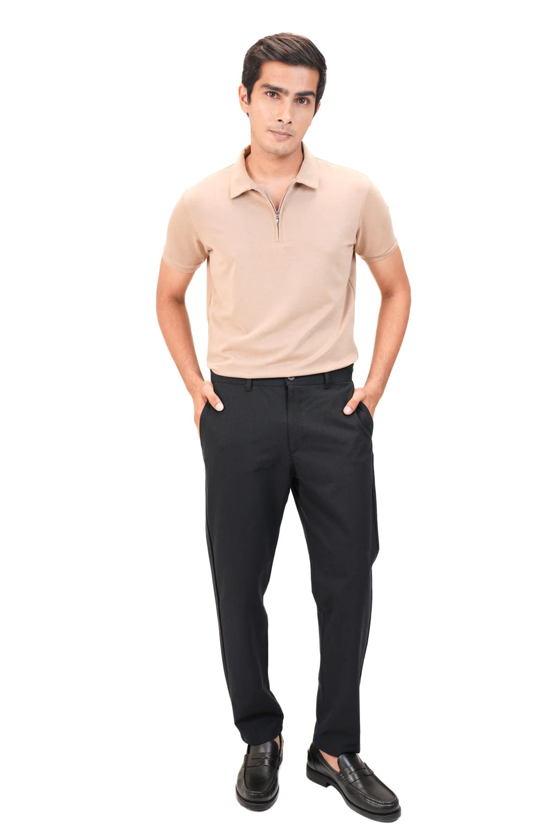Suede Zipper Polo- Camel Beige - Image 4