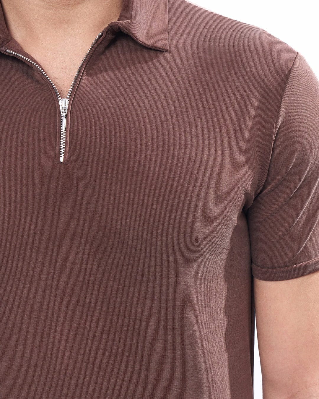 Suede Zipper Polo- Cold Brew - Image 3
