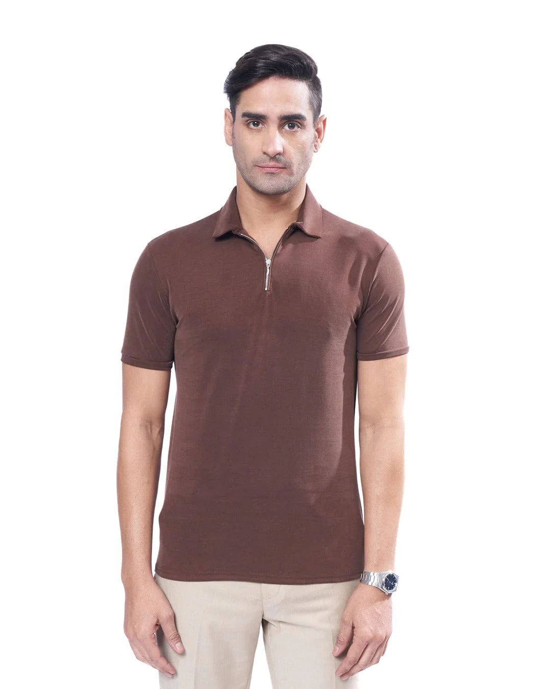 Suede Zipper Polo- Cold Brew - Image 4