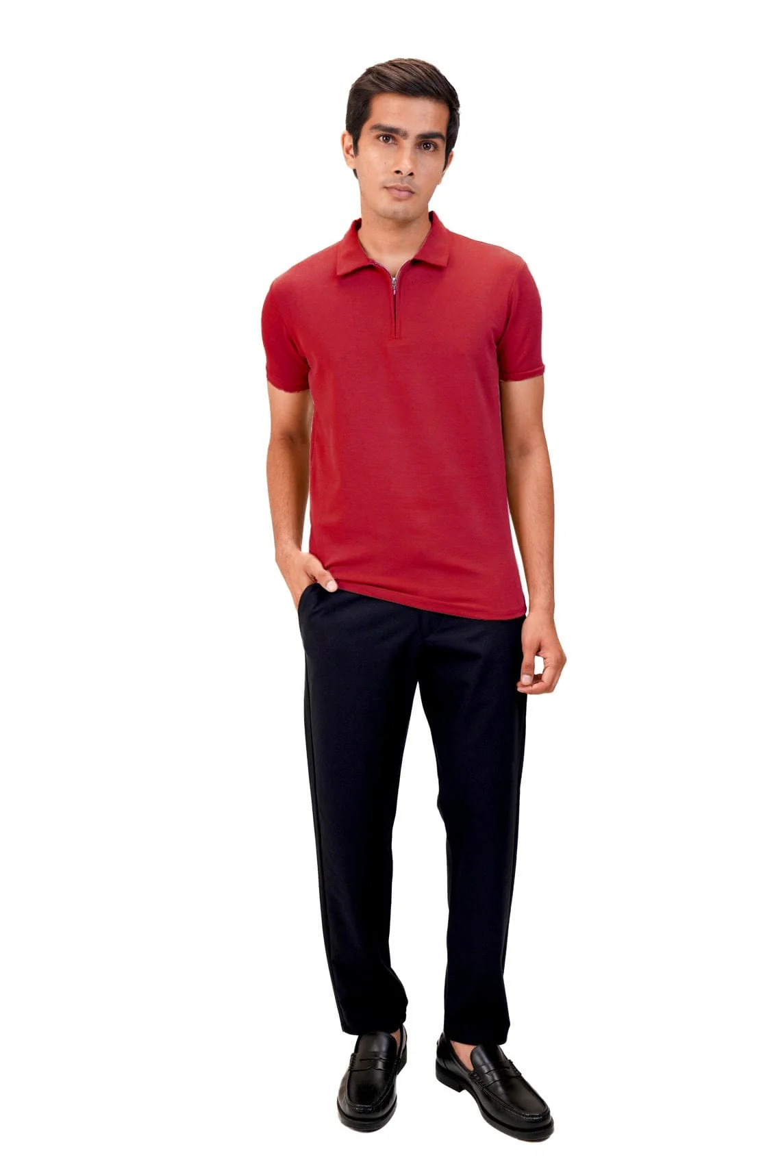 Suede Zipper Polo- Deep Red - Image 4