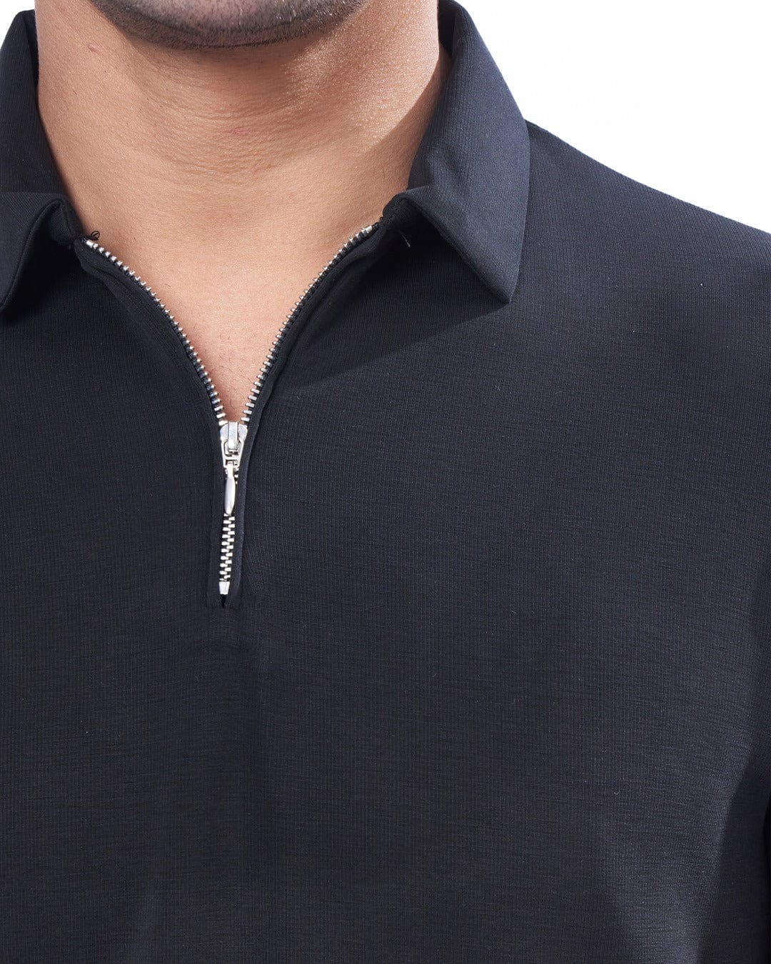 Suede Zipper Polo- Pitch Black - Image 3