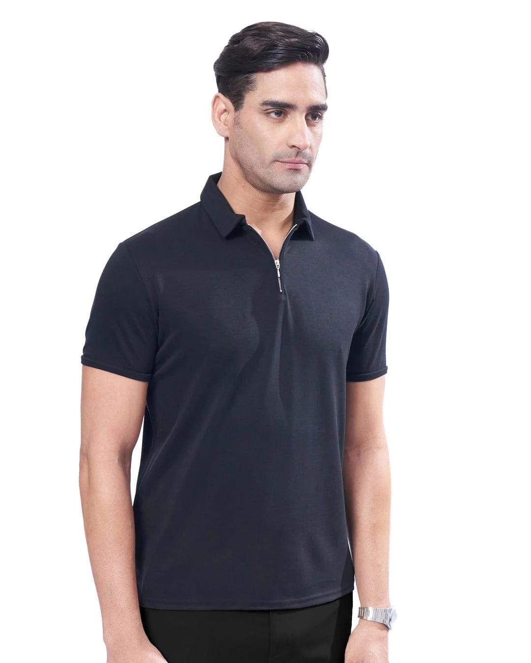 Suede Zipper Polo- Pitch Black - Image 4
