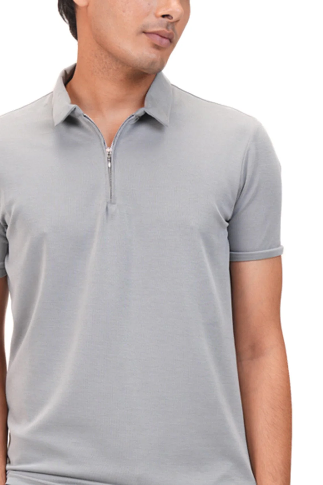 Suede Zipper Polo- Storm Grey - Image 3