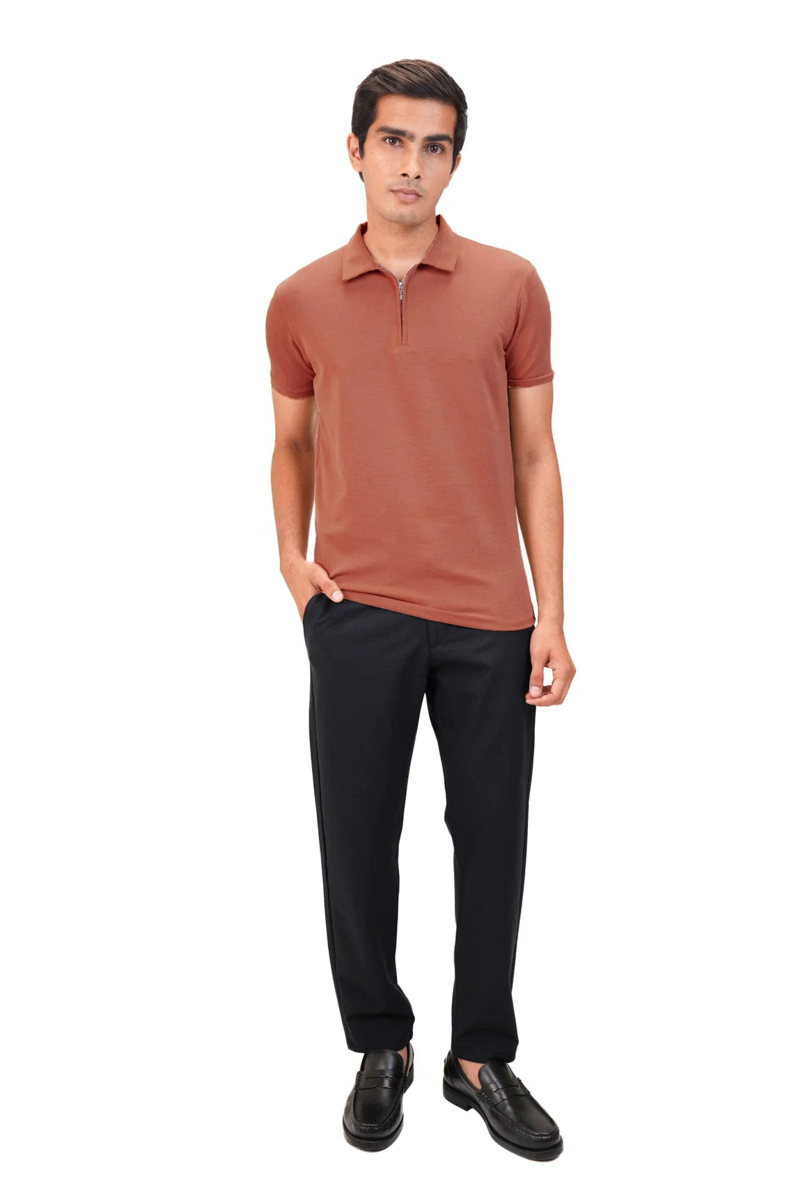 Suede Zipper Polo- Sunset Rust - Image 4